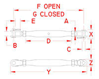 Line Drawing for Jaw and Jaw Turnbuckles
