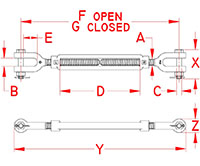 Line Drawing for Forged Jaw and Jaw Turnbuckles