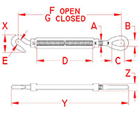 Line Drawing for Forged Hook and Eye Turnbuckles