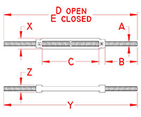 Line Drawing for Forged Full Thread Turnbuckles