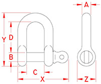 Line Drawing for Straight D Shackles with Screw Pin