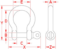 Line Drawing for Bow Shackles with Screw Pin