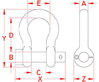 Line Drawing for Round Pin Anchor Shackles
