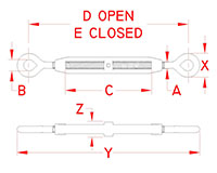 Line Drawing for Cast Eye and Eye Turnbuckles
