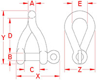 Line Drawing for Twist Shackles with Captive Pin