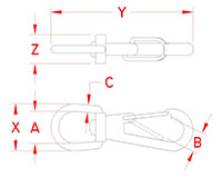 Line Drawing for Wire Lever Swivel Eye Snap Hooks
