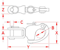 Line Drawing for Jaw Swivel Snap Shackles