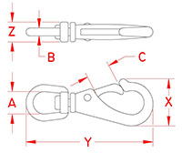 Line Drawing for Swivel Eye Snap Hooks