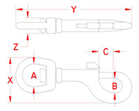 Line Drawing for Swivel Bolt Snap Hooks