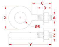 Line Drawing for Metric Plain Eye Bolts