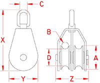 Line Drawing for 304/316 Stainless Steel Twin Swivel Blocks