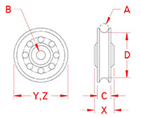 Line Drawing for 316 Stainless Steel Bushing Rope Sheaves