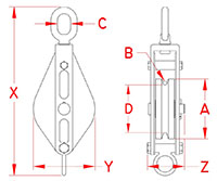 Line Drawing for Wire Swivel Eye Blocks