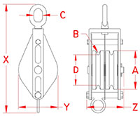 Line Drawing for Wire Twin Swivel Eye Blocks