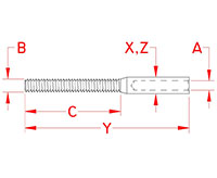 Line Drawing for Unified National Coarse (UNC) Thread Rail Swage Studs
