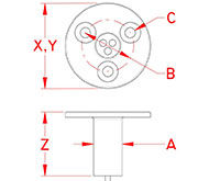 Line Drawing for Tri Star Facemount Light Emitting Diode (LED) Lights