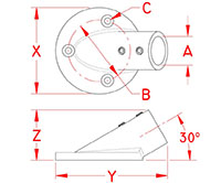 Line Drawing for 30 Degree Round Rail Bases