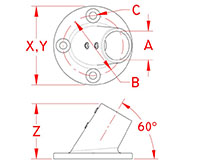 Line Drawing for 60 Degree Round Rail Bases