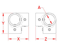 Line Drawing for 3-Way Rail Corner Fittings