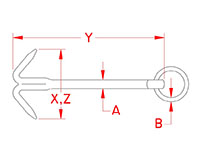 Line Drawing for Stainless Steel Small Boat Hook Anchors