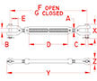 Line Drawing for Forged Jaw and Jaw Turnbuckles