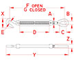 Line Drawing for Forged Hook and Eye Turnbuckles