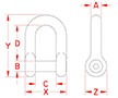 Line Drawing for Straight D Shackles with No Snag Pin