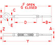 Line Drawing for Open Body Gate Eye and Hand Swage Stud Turnbuckles