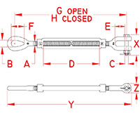 Line Drawing for Forged Jaw and Eye Turnbuckles