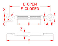Line Drawing for Cast Hook and Eye Turnbuckles