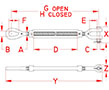 Line Drawing for Forged Jaw and Eye Turnbuckles